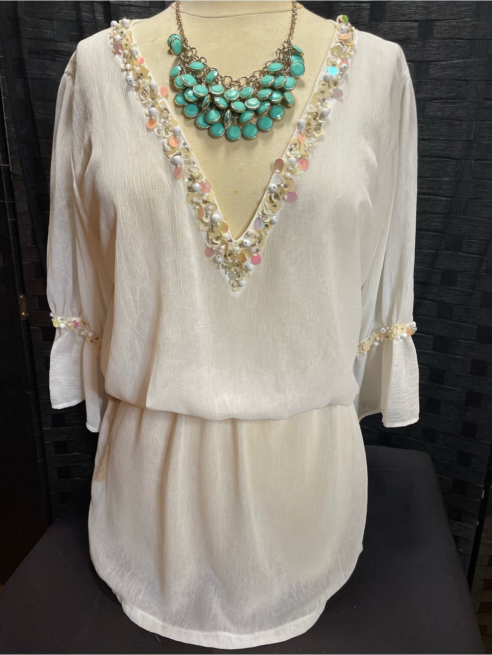 Women's Cream V-Neck Swim Coverup Tunic